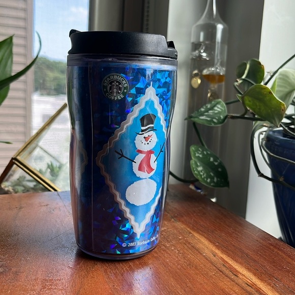 Starbucks Vintage Holiday Snowman Foiled 8 oz drink tumbler - Picture 1 of 3